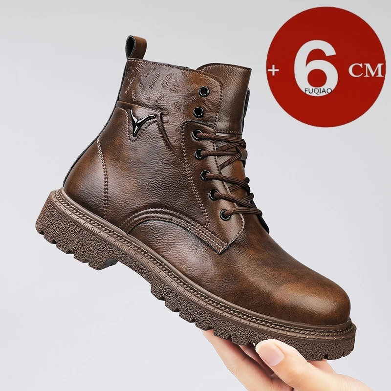 Men'S Shoes With Height Increase - รองเท้าบูทเพิ่มความสูง 6 ซม. สำหรับผู้ชาย หนังแท้ ใส่ได้ทั้งฤดูใบไม้ร่วงและฤดูหนาว