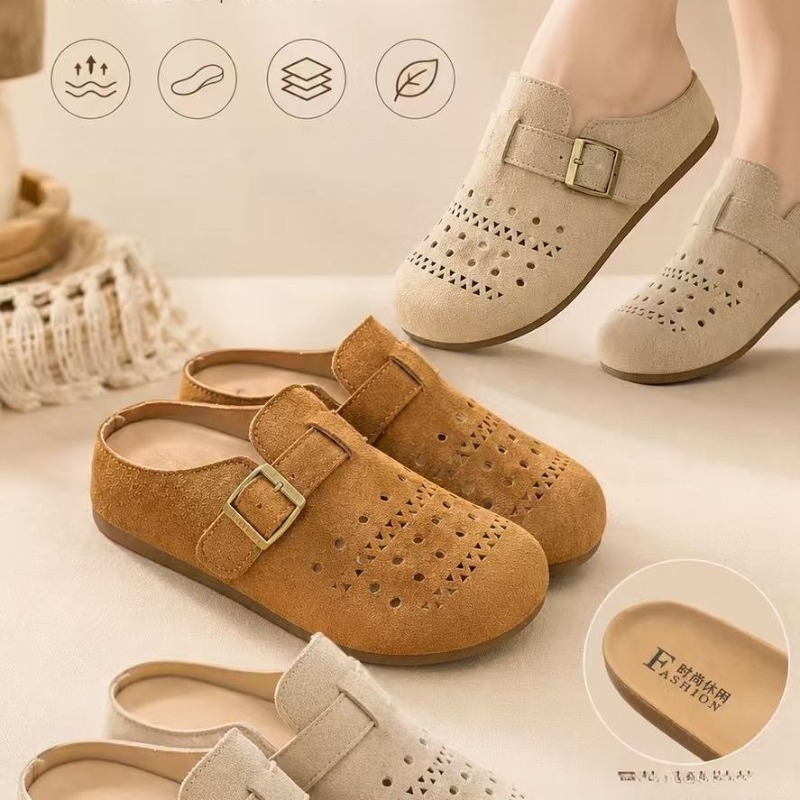 Men Shoes Men - รองเท้าแตะรัดส้นแบบสวมสำหรับผู้หญิง พื้นหนา รองเท้าส้นตึกแบบเปิดนิ้วเท้า หัวมน ผลิตด้วยกระบวนการเชื่อมกาว สะดวกสบาย