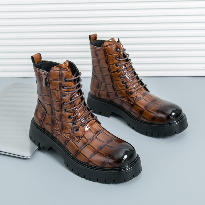 Men Shoes Branded - รองเท้าบูทเชลซีแฟชั่นฤดูร้อนสำหรับผู้ชาย สีดำ สีน้ำตาล สไตล์อเมริกัน แบบผูกเชือก รองเท้าทำงาน
