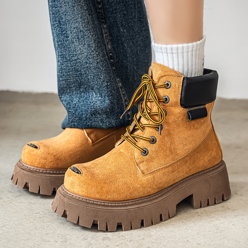 Men Shoes Classic - รองเท้าบูทหุ้มข้อสูงแบบคลาสสิก รองเท้าบูทหนังลำลองสำหรับผู้ชาย รองเท้าบูททำงานแบบมีพื้นหนา รองเท้าบูทหัวกว้าง รองเท้าบูทขี่มอเตอร์ไซค์ รองเท้าผ้าใบ