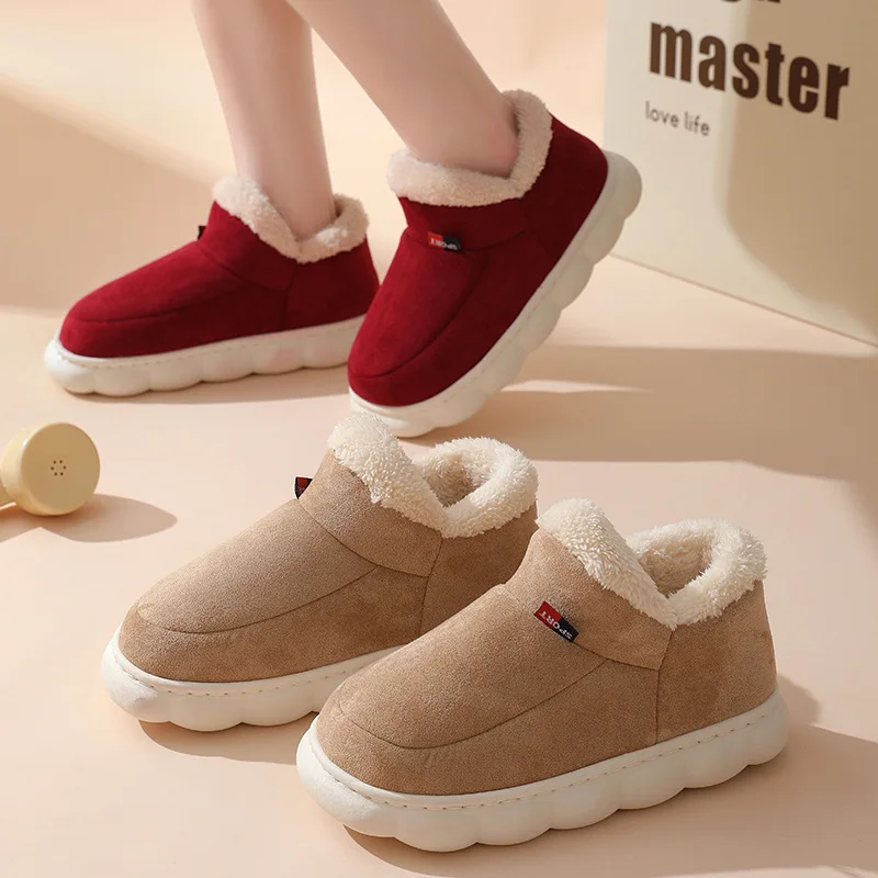Men Shoes Size To Women - รองเท้าลำลองใส่ในบ้านสำหรับฤดูหนาว ปี 2025 รองเท้าผู้หญิง รองเท้าผ้าฝ้ายอุ่นสำหรับใส่กลางแจ้ง รองเท้าผู้หญิงแบบสวมในบ้านบุขนนุ่ม