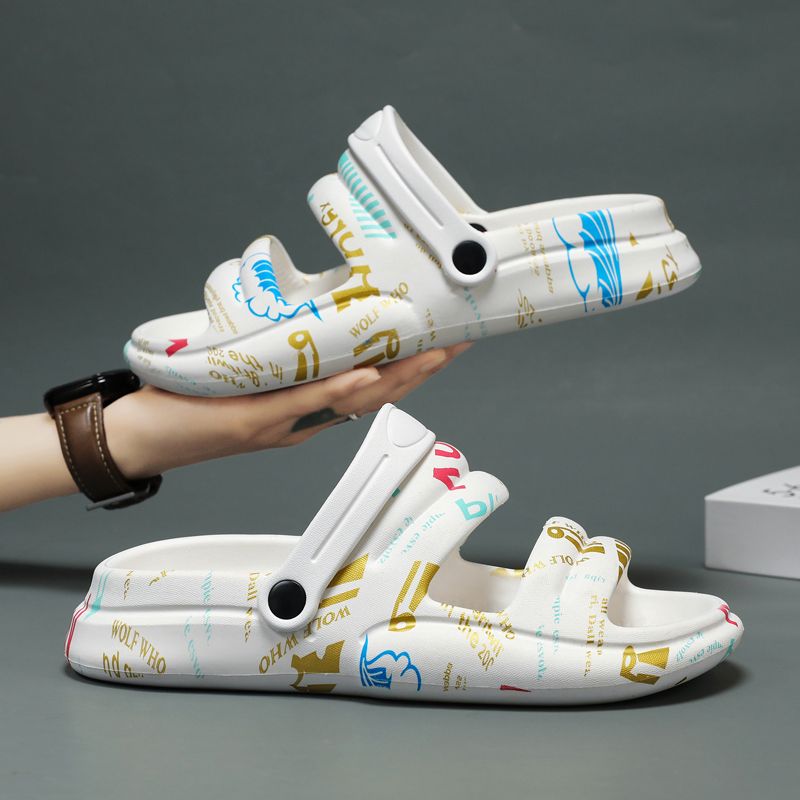 Men Shoes On Cloud - รองเท้าแตะผู้ชายลายพิมพ์แฟชั่นฤดูร้อนแบบใหม่ กันลื่น เหมาะสำหรับขับรถและไปชายหาด