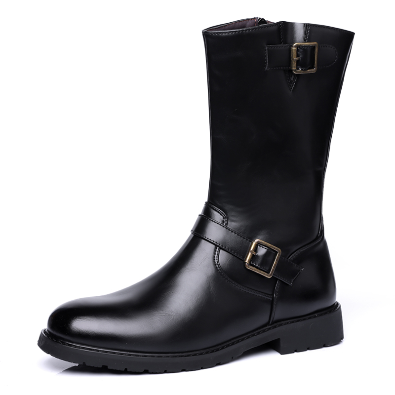 Men Shoes Branded - รองเท้าบูทแฟชั่นผู้ชายทรงสูง รองเท้าบูทสไตล์นักรบ แบรนด์ดีไซเนอร์ รองเท้าหนังแท้ รองเท้าบูทยาวคาวบอย รองเท้าบูทมีหัวเข็มขัด