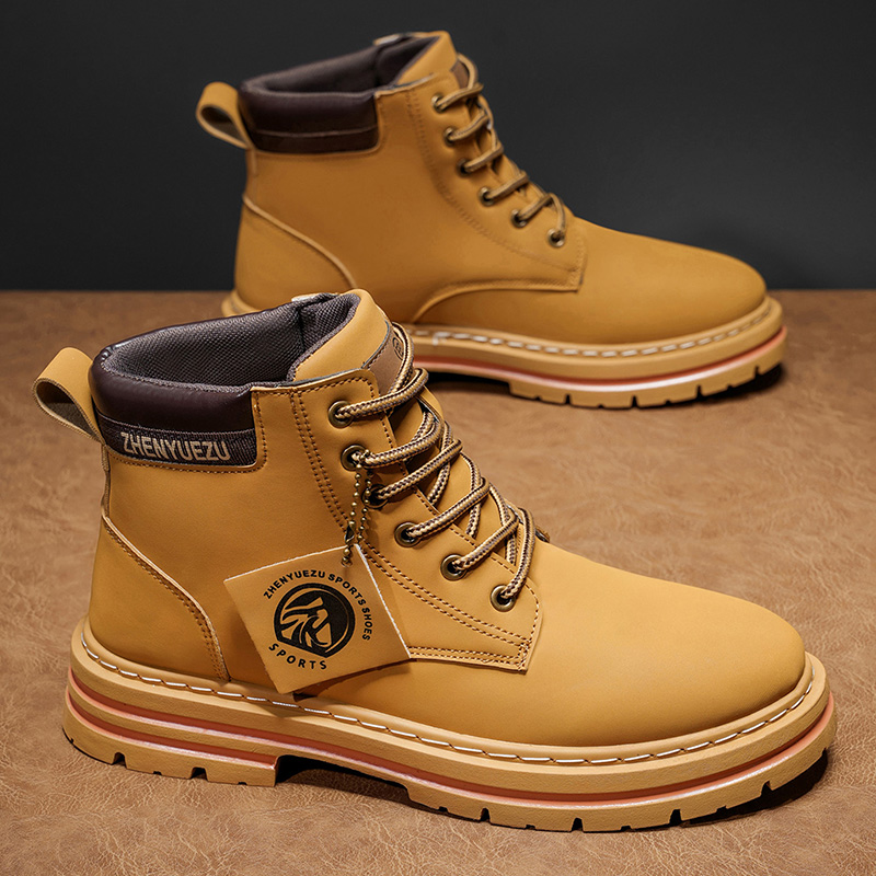 Men'S Shoes With Height Increase - รองเท้าบูทสั้นสไตล์เรโทรสำหรับผู้ชาย ฤดูใบไม้ร่วงและฤดูหนาว พื้นหนาเพิ่มความสูง กันลื่น ทนทาน วัสดุ