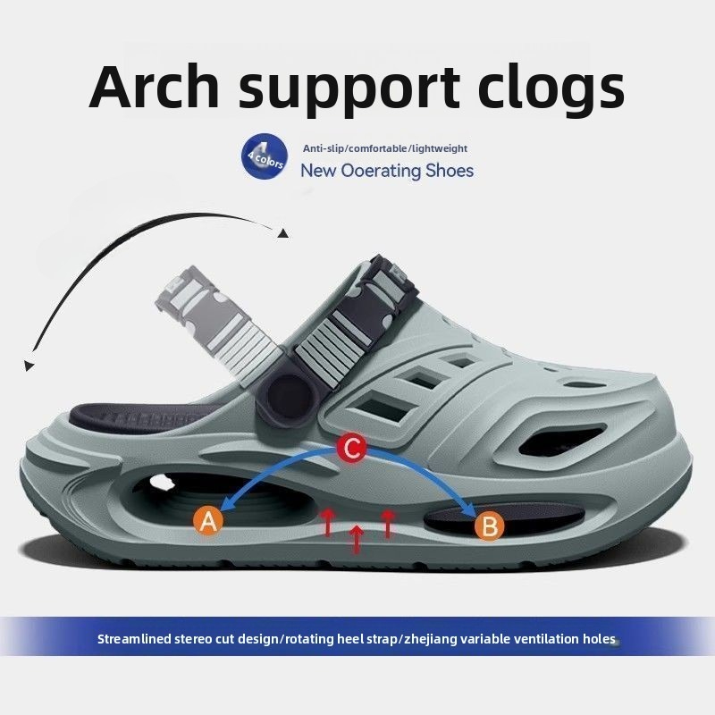 Men'S Shoes With Support - รองเท้าแตะแบบมีโครงรองรับอุ้งเท้า กันลื่น พื้นนุ่ม ทนทานต่อการสึกหรอ ระบายอากาศได้ดี ป้องกันกลิ่นอับ